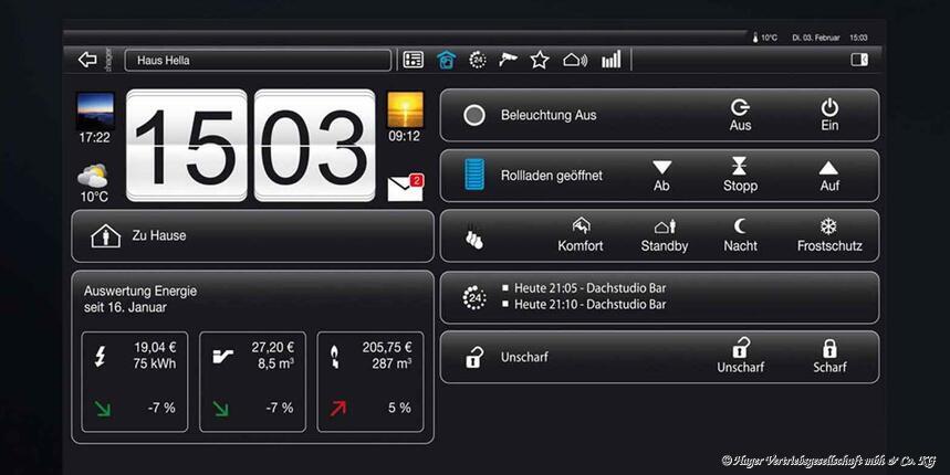 Touch Panel als Schaltzentrale für die intelligente Gebäudesteuerung.